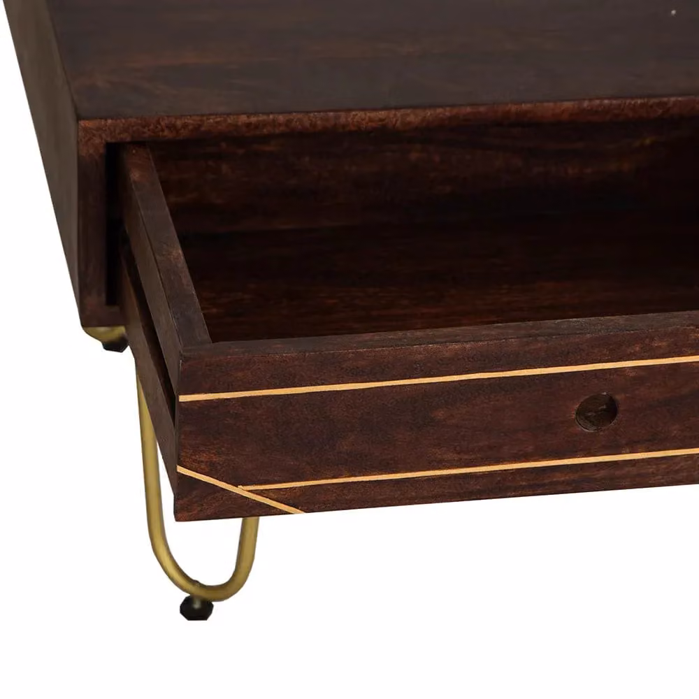 IH Design Jusleen Solid Mango Wood Coffee Table with Drawer in Brown and Gold – 3