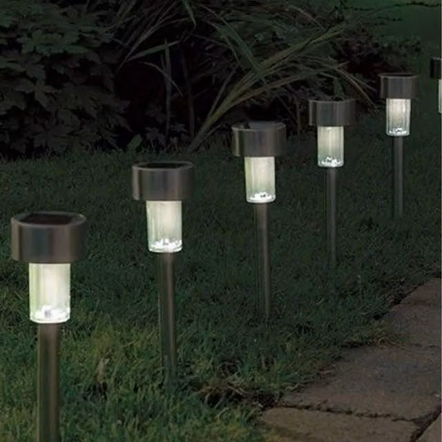 Garden Mile Set of 5 Silver Solar LED Stake Lights with Dusk Sensor and Ground Spike