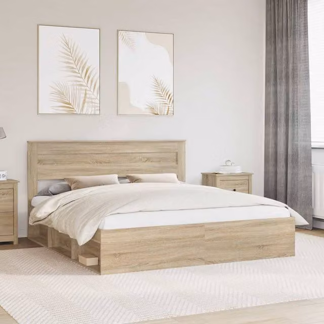 Berkfield Home Sonoma Bed Frame with Headboard in Brown Solid Pine Wood, 200 x 200 cm