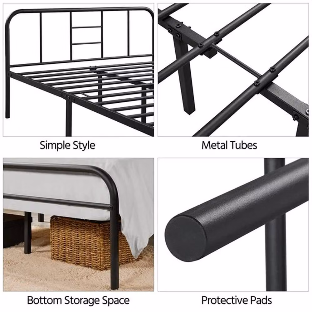 Kelvenix Romantic Metal-Framed Bed in Black, W/D/H: 150 x 200 cm – 3