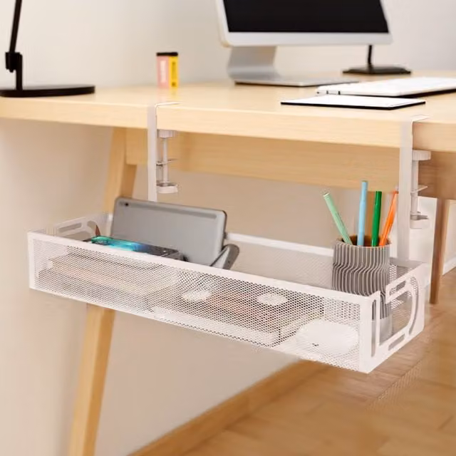 Lifeideas No-Drill Metal Under-Desk Storage Rack in White