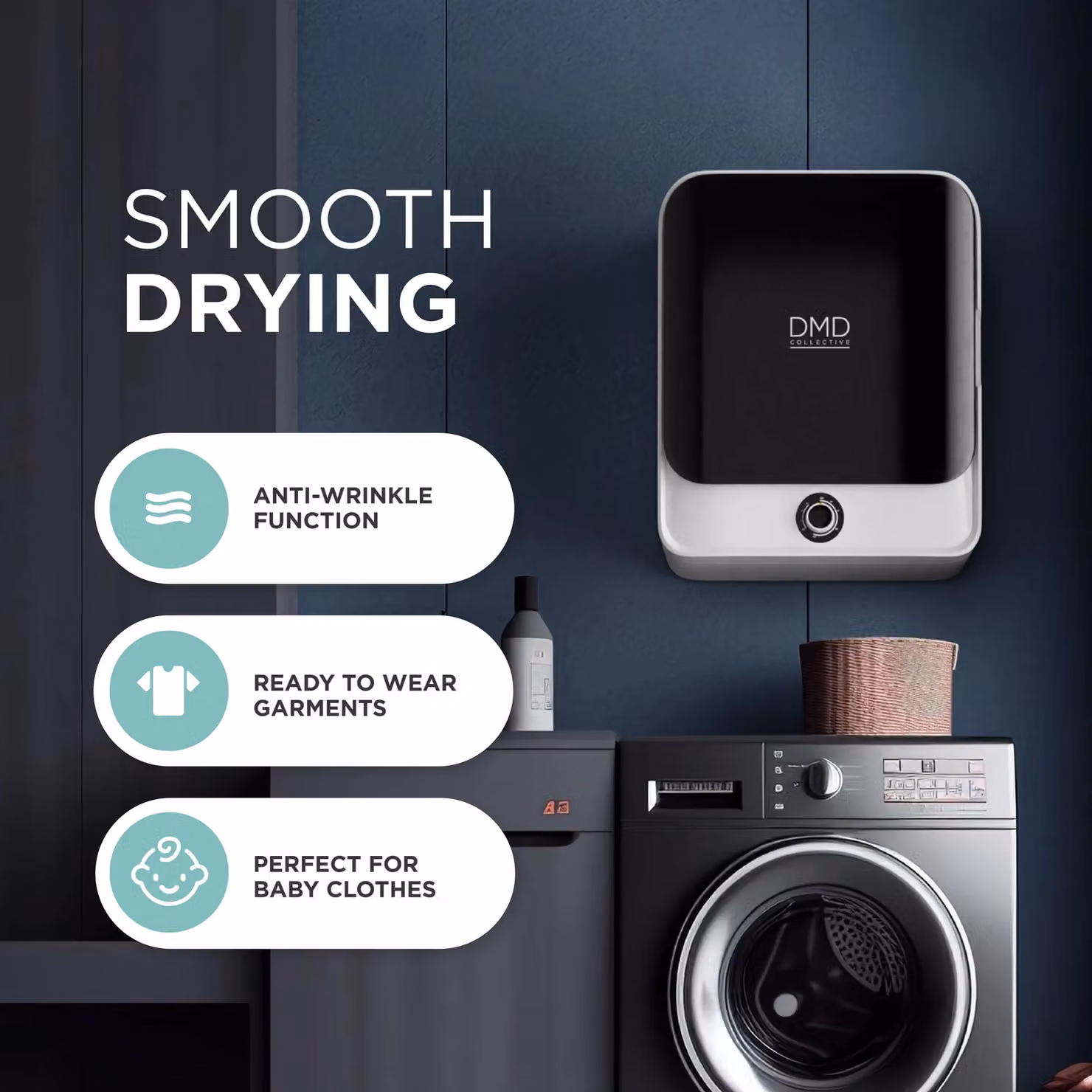 DMD Collective 3kg Mini Compact Vented Tumble Dryer, 830W, 5 Modes, White, Freestanding or Wall Mounted – 5