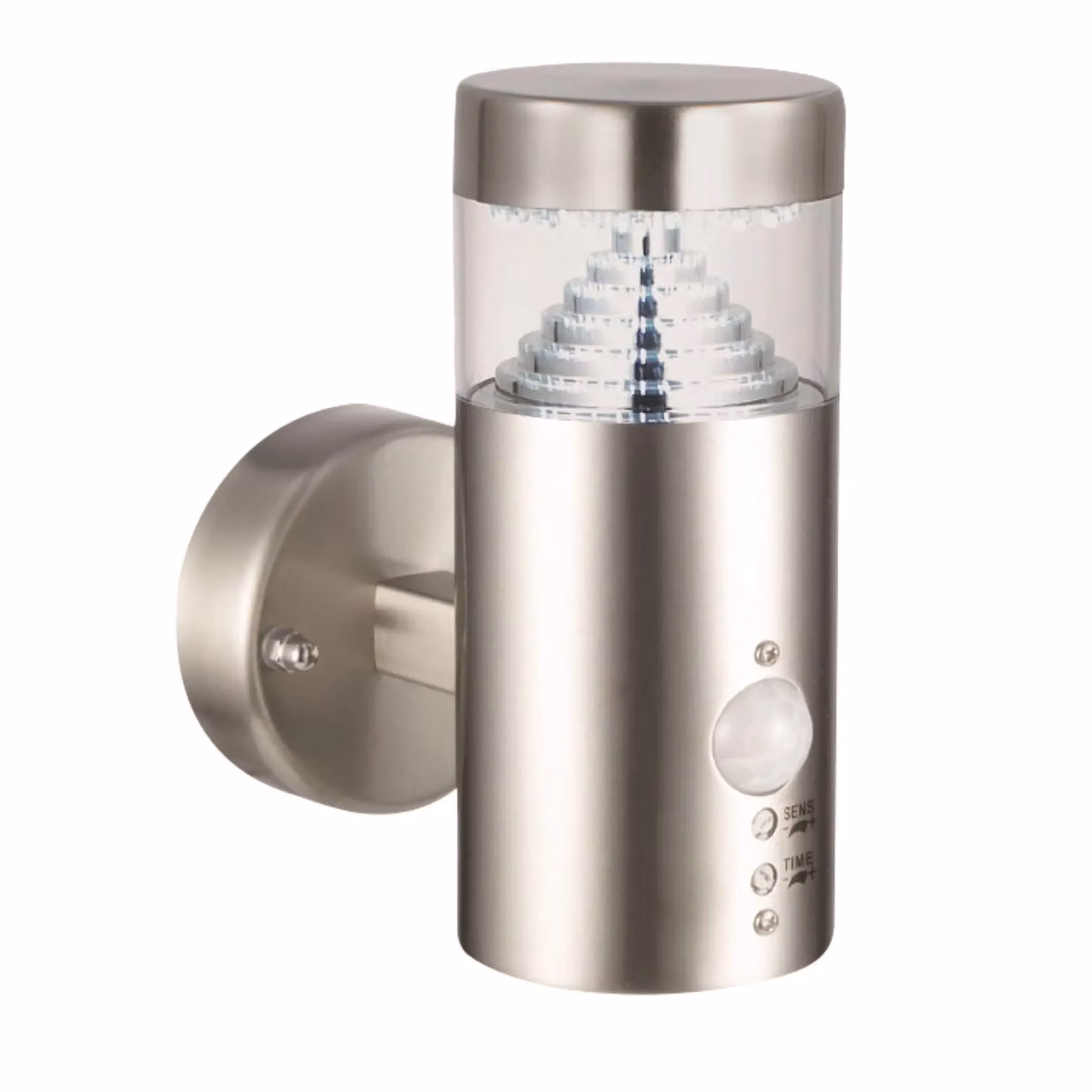First Choice Lighting Pyramid Set of 2 Silver Stainless Steel LED Outdoor Motion Sensor Wall Lights – 2