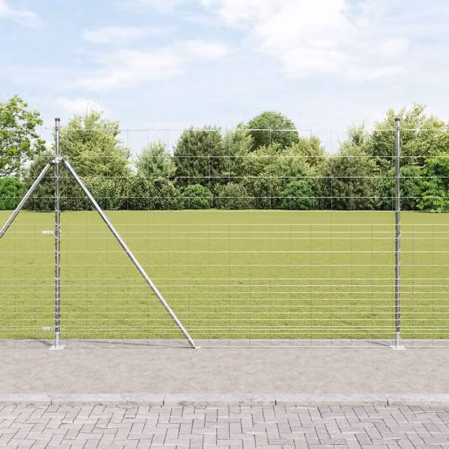 Berkfield Home Field Fence Galvanised Steel in Silver, H: 160 cm x W: 25 m