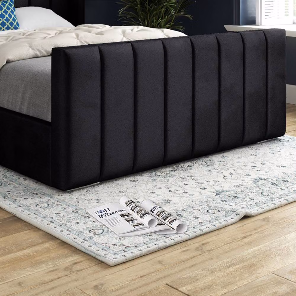KDMD Sturminster Winged Upholstered Designer Bed Frame in Black Soft Velvet, W/D/H: 200 x 137 x 189 cm – 5