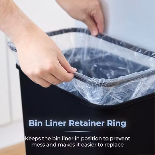 Tower Rectangular ABS Sensor Bin with Bin Liner Retainer Ring, 50L, Black, W/D/H: 38.0 x 26.0 x 63.5 cm – 5