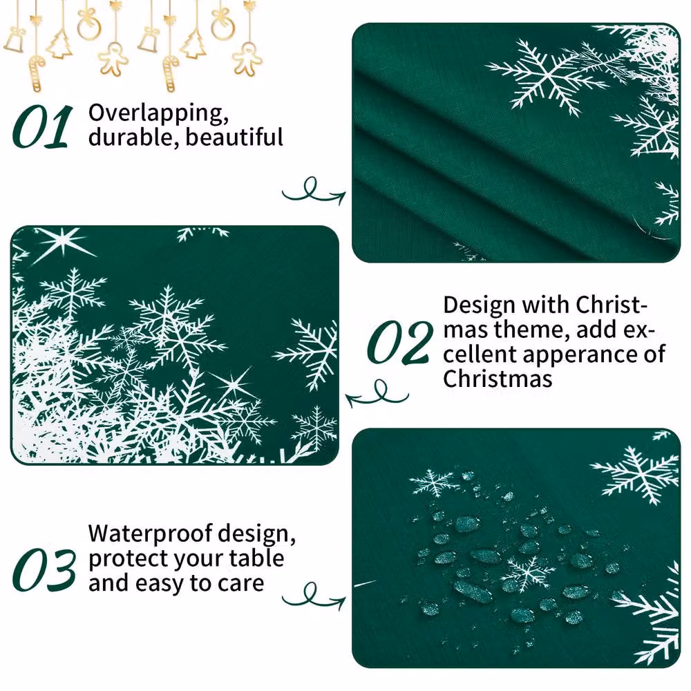 London Boutique Snowflake Christmas Tablecloth, Green and White, W: 137.16 cm, L: 200.66 cm – 5