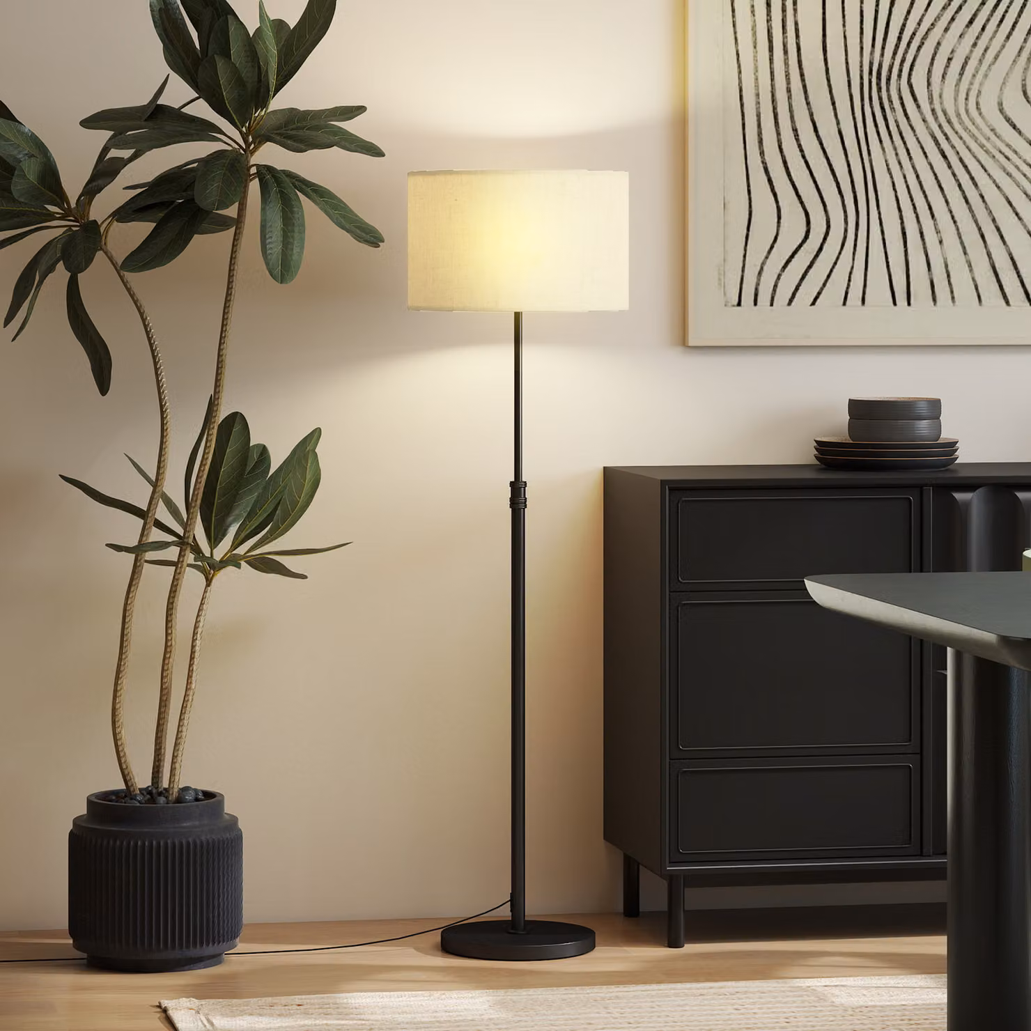 HOMCOM Black Dimmable Floor Lamp with Remote Control, Height Adjustable Standing Lamp with Fabric Shade and Foot Switch for Living Room, Bedroom or Office – 6