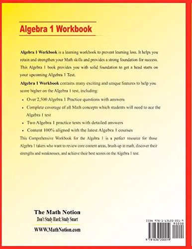Math Notion Algebra 1 Workbook with Two Practice Tests – 2