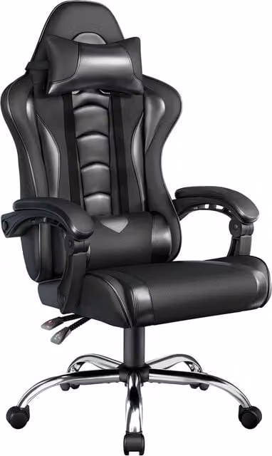 Yaheetech Ergonomic Black Synthetic Leather Gaming Chair with Headrest, Armrests and Swivel Function for Home or Office