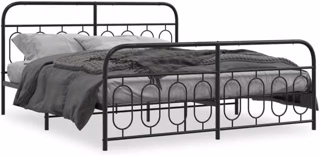 Berkfield Home Metal Bed Frame with Footboard, Black, W: 183 cm, D: 213 cm