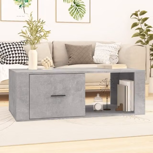 Berkfield Home Modern Rectangular Coffee Table in Concrete Grey, W/D/H: 100 x 50.5 x 35 cm