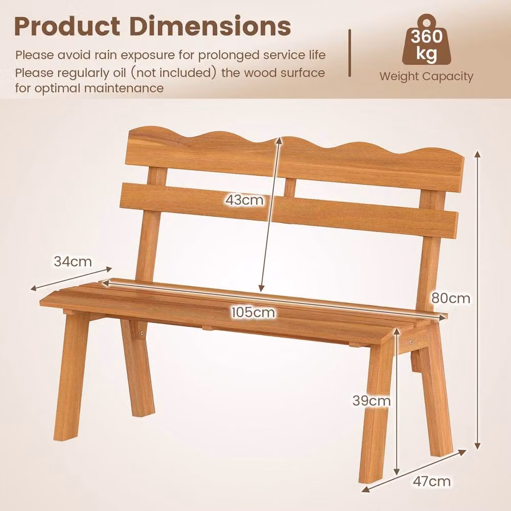Kelvenix Natural Acacia Wood 2-Person Outdoor Garden Bench – 2