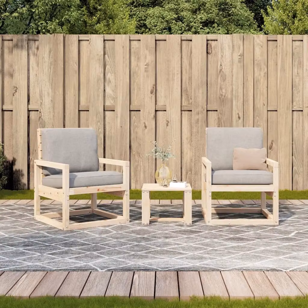 Berkfield Home 3 Piece Rustic Solid Wood Pine Garden Lounge Set in Brown with Grey Fabric Cushions – 2