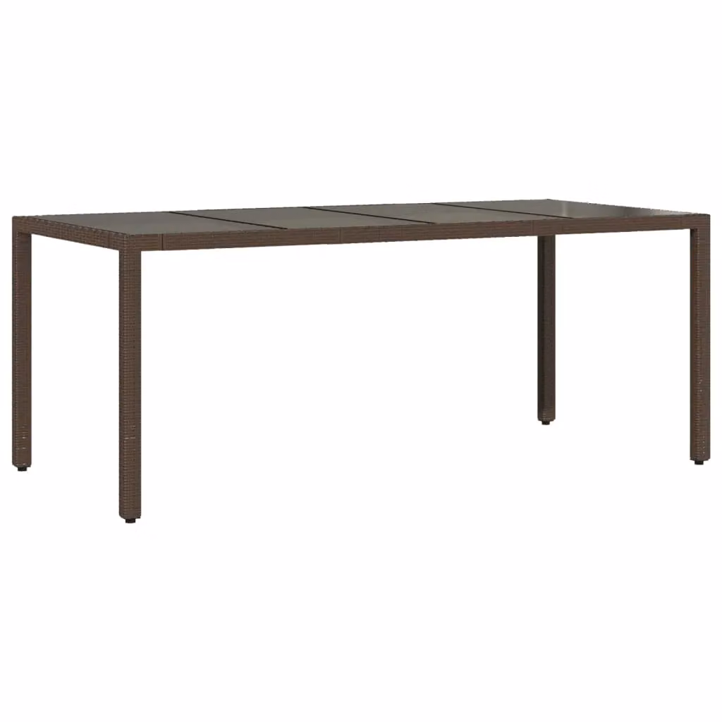 Berkfield Home Brown Poly Rattan Garden Table with Glass Top, W/D/H: 190 x 90 x 75 cm – 2