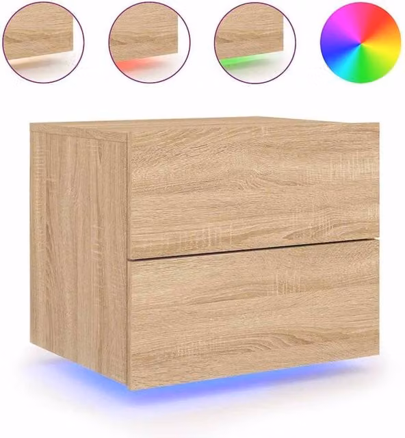Berkfield Home Wall-mounted Bedside Cabinet with Integrated LED Lights in Sonoma Oak Brown