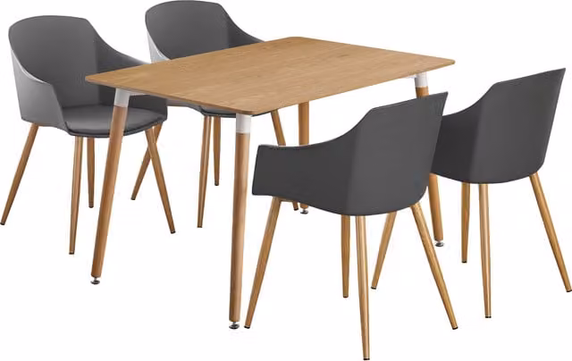 Life Interiors Eden Halo Dining Set with Oak Table and 4 Grey and White Chairs