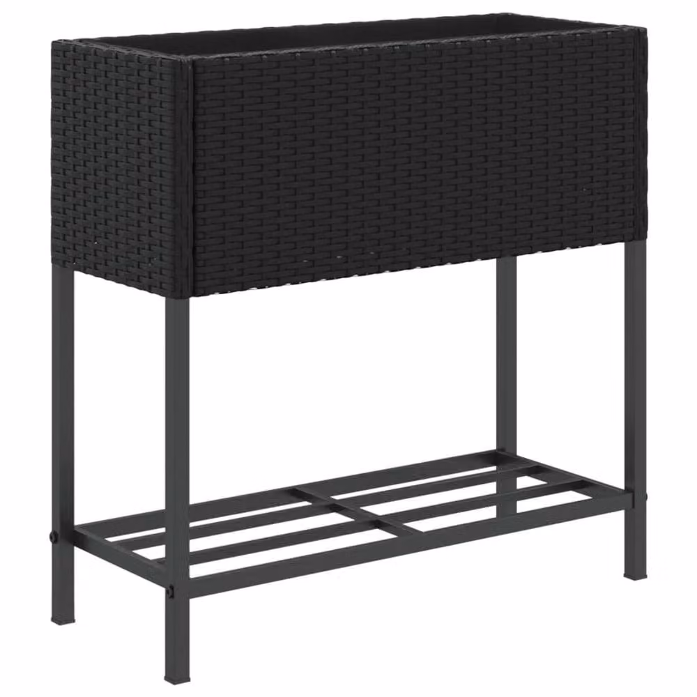 Berkfield Home Garden Planter with Shelf in Black Poly Rattan – 2