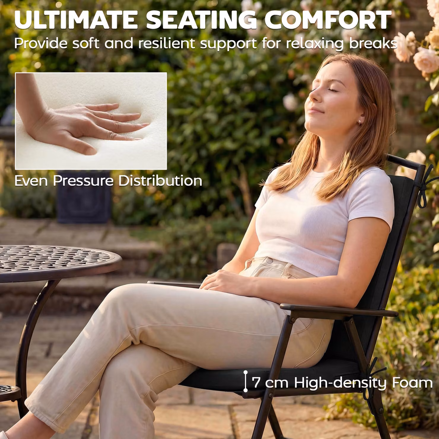 Outsunny Set of 2 Waterproof Outdoor Seat Cushions with Ties in Black – 4