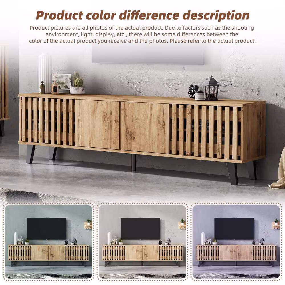 BTM Vintage Wood TV Stand in Brown with 4 Doors, W: 180 cm, D: 40 cm, H: 55 cm – 4
