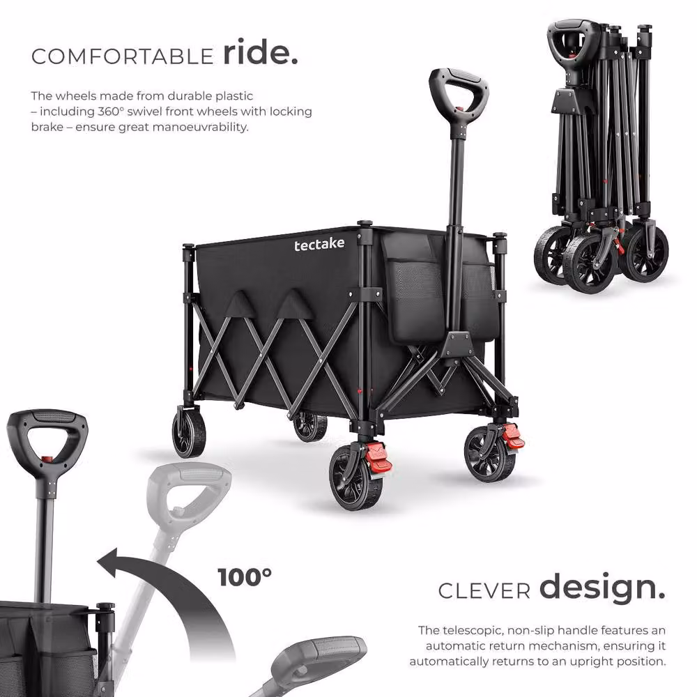 tectake RollRider Folding Trolley with Telescopic Handle and Front Swivel Wheels in Black – 3