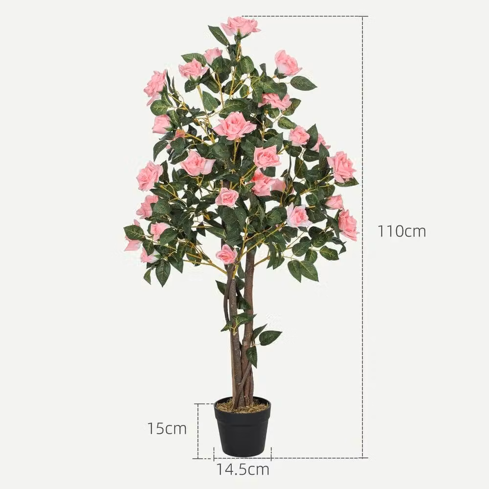 Havendro Set of 2 Pink Decorative Artificial Rose Trees in Pots, H 110 cm x W 14.5 cm x D 14.5 cm – 2