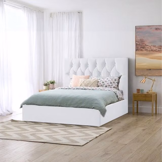 Desire Deco Samara Chesterfield Upholstered Storage Bed in White, W/D/H: 180 x 200 cm