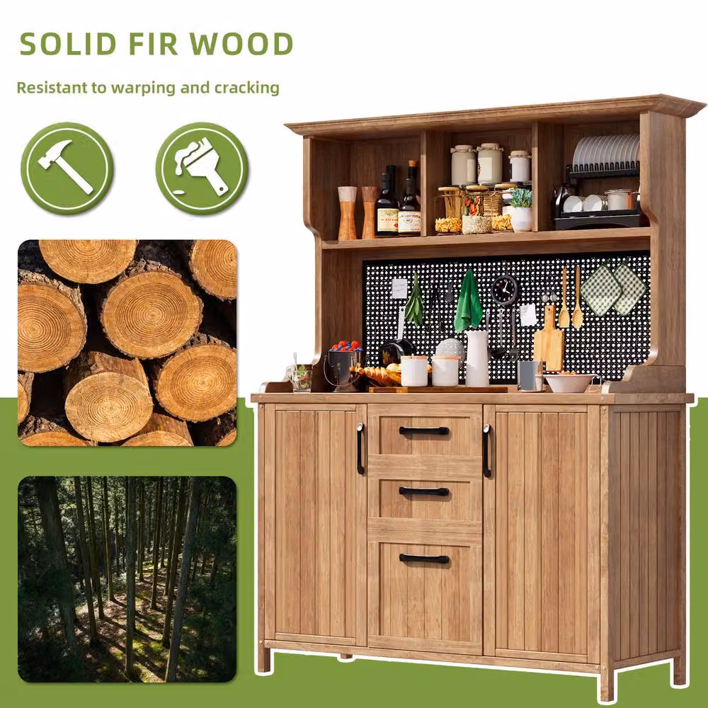 Rolipo Solid Fir Wood Garden Storage Cabinet with Drawers in Brown – 7