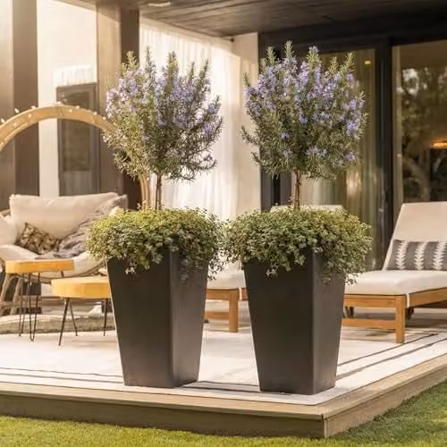 Nicoman Avondale Smooth Black Tall Square Rubber Planter, Pack of 2, W/D/H: 33 x 33 x 61 cm – 1