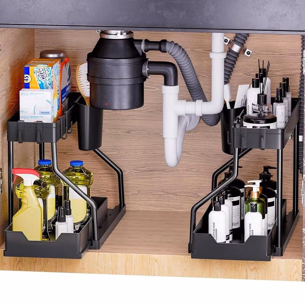 KORVIXA Black 2 Tier Under Sink Storage Organiser Shelf and Spice Rack – 4
