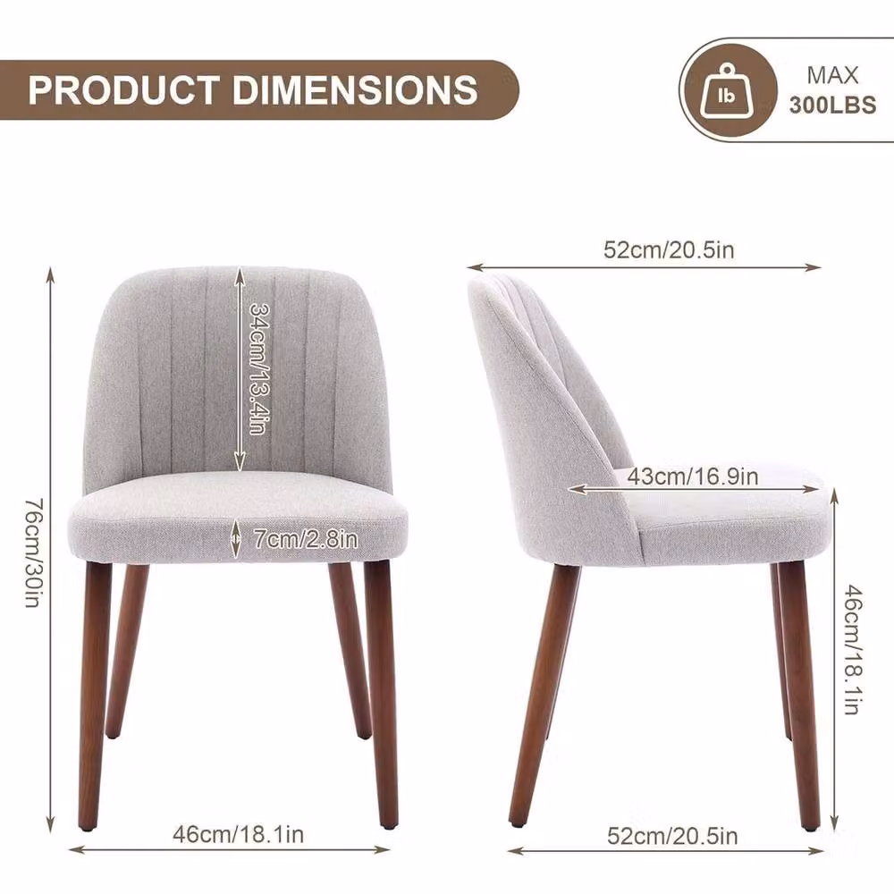 VOGREX Grey Linen Fabric Upholstered Dining Chairs for Dining or Living Rooms – 2