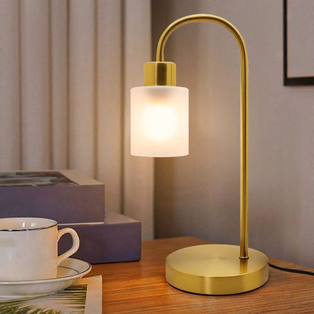 SPETLEK Antique Brass Table Lamp with Gold Frosted Glass Shade – 3