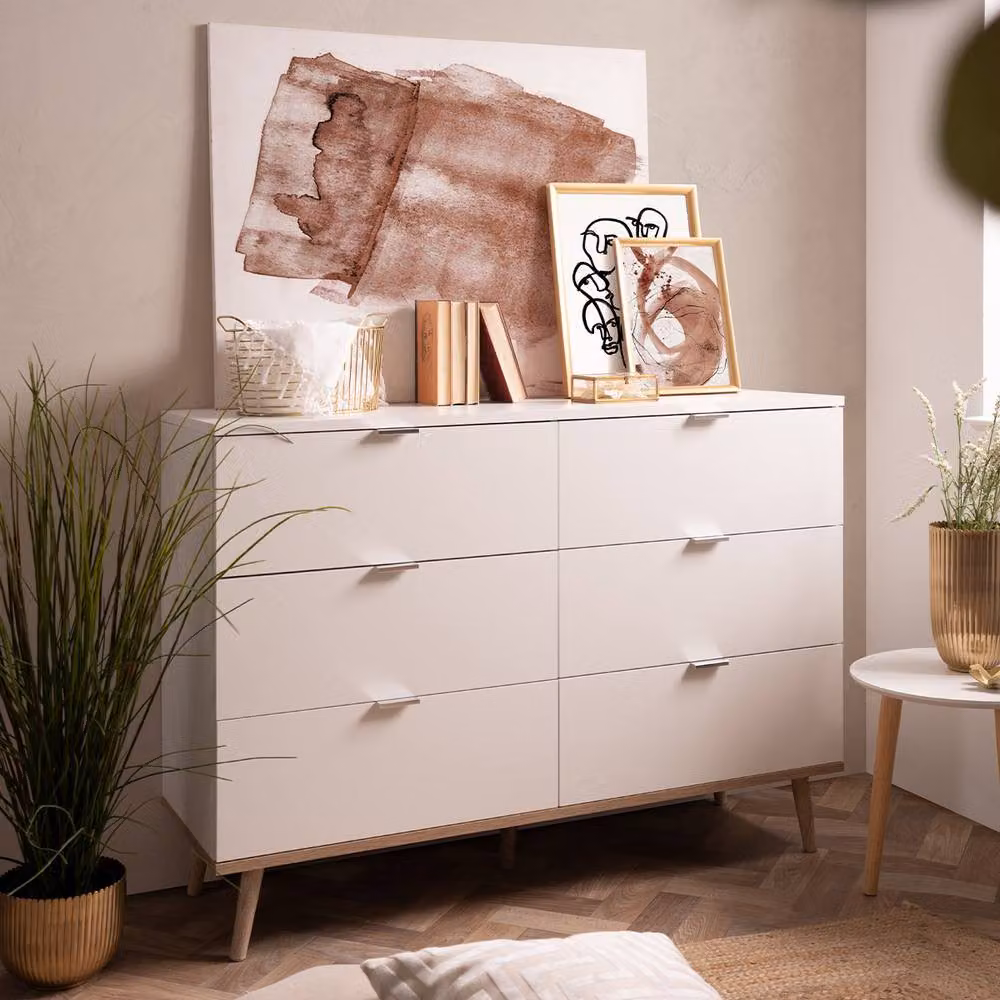 CALICOSY Copenhagen 6-Drawer Chest of Drawers in White and Brown Oak Finish – 3