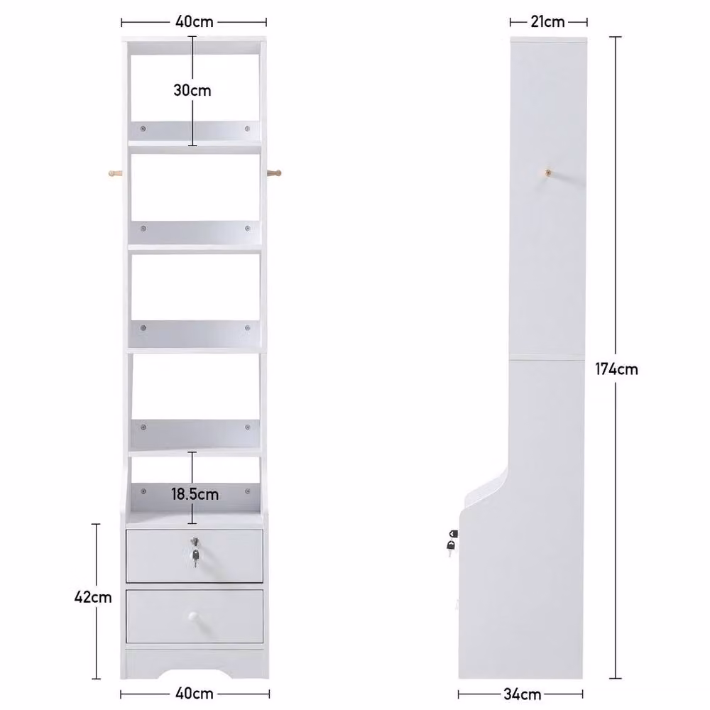 EONLION White Modern Bedside Table with Drawer and Lock – 2