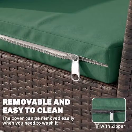 Outsunny Set of 3 Green Rectangular Rattan Garden Seat Cushion Pads with Removable Washable Covers – 6