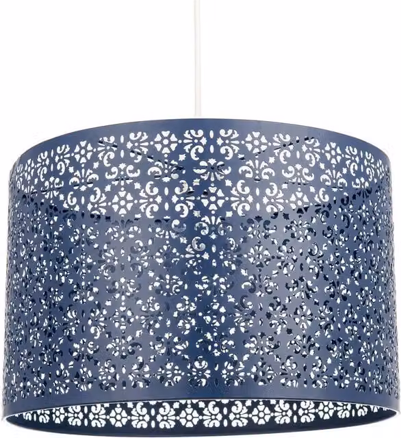 Happy Homewares Moroccan Designed Midnight Blue Metal Pendant Shade with Floral Decor, Diameter: 40 cm