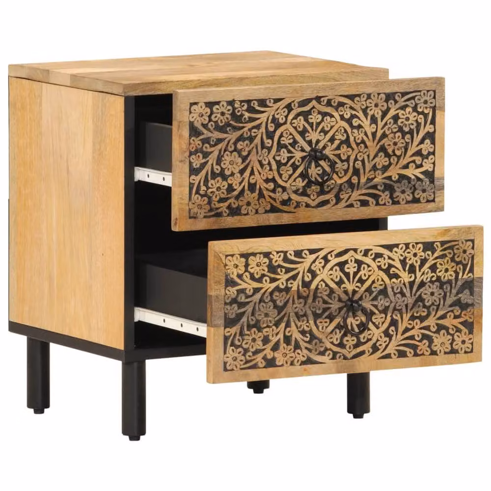Berkfield Home Set of 2 Solid Mango Wood Bedside Cabinets in Brown, W: 40 cm, D: 33 cm, H: 46 cm – 2