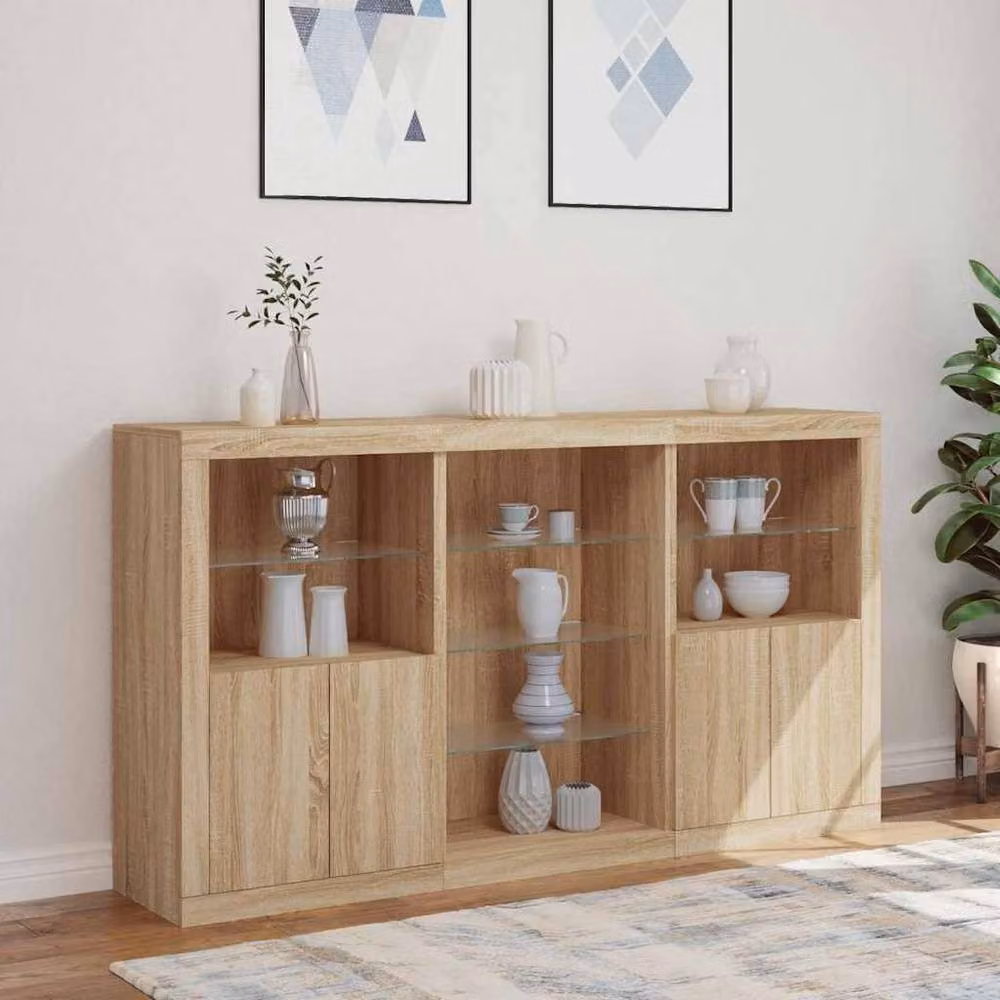 Berkfield Home Sonoma Oak Sideboard with Integrated LED Lights in Light Tan, W/D/H: 181.5 x 37 x 100 cm – 3