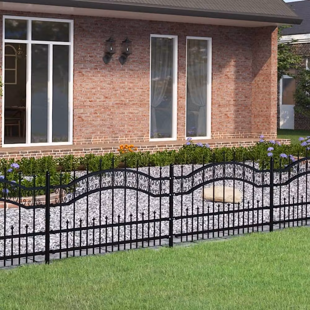Berkfield Home Spear Top Garden Fence, Black Powder-coated Steel, Height: 115 cm – 2