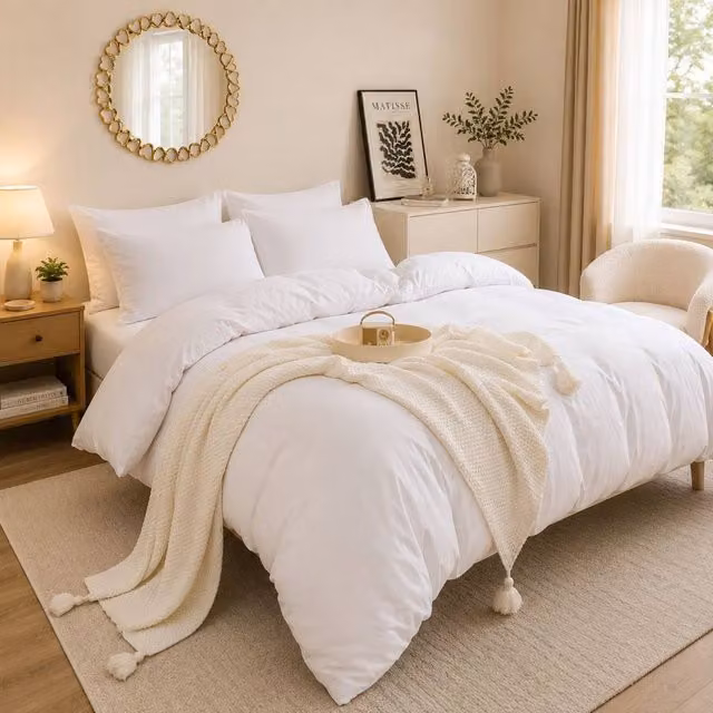 Grace White Prewashed Microfibre Duvet Cover Set with Zipper Closure, Double