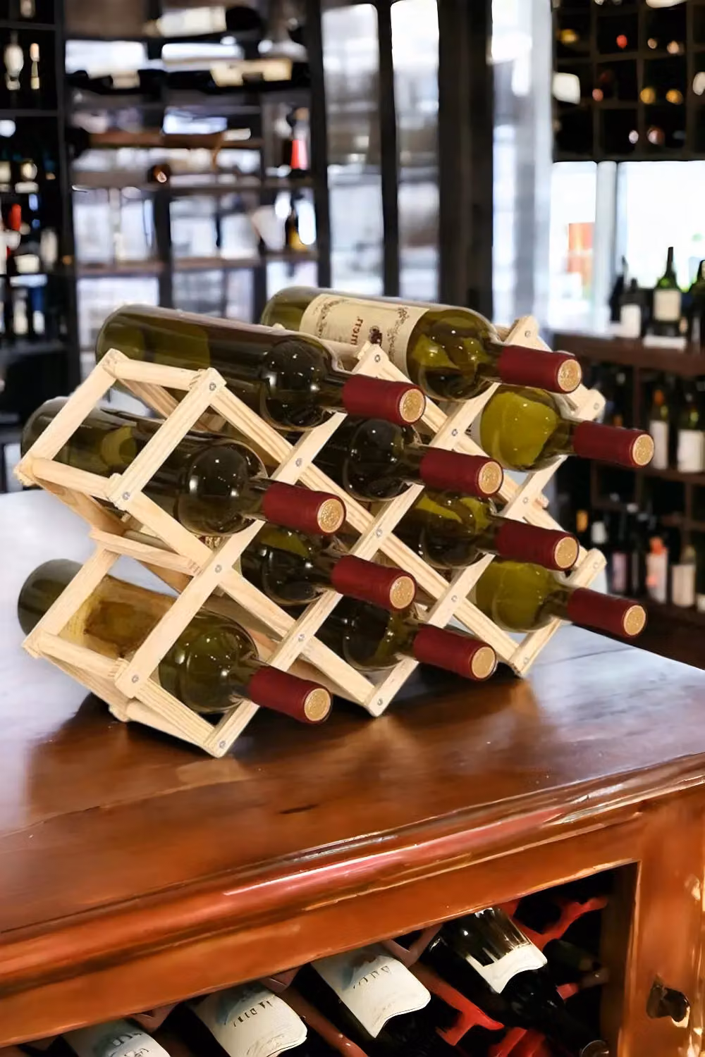 Living and Home Natural Wooden Stackable and Foldable Wine Rack Bottle Storage Ornament – 3