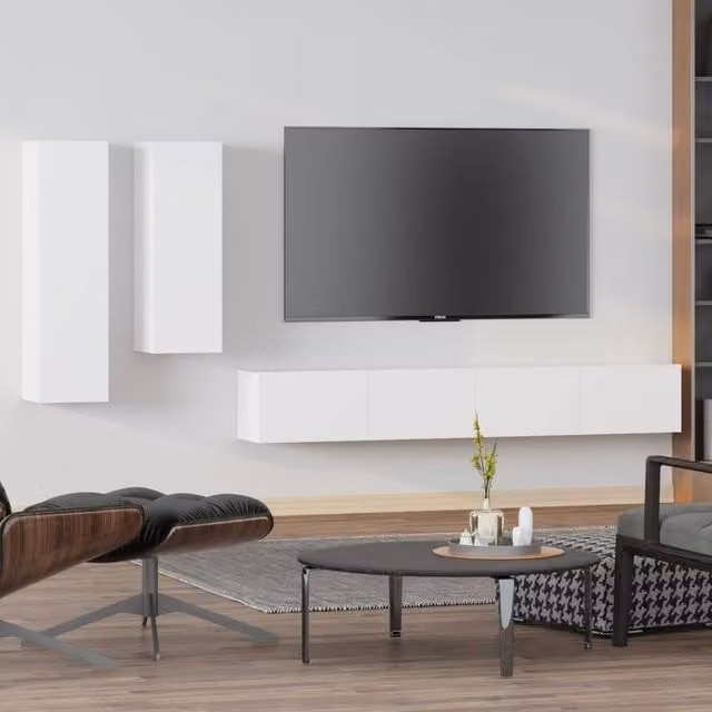 Berkfield Home 4 Piece White Engineered Wood TV Cabinet Set with Sliding Doors and Internal Shelves