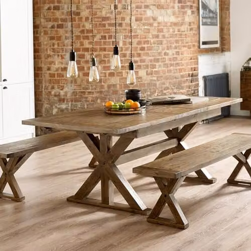 Julian Bowen Extendable Rectangular Trestle Dining Table in Beige and Brown, W/D/H: 220 x 77.5 x 97.5 cm