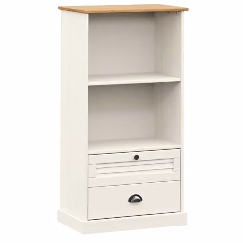 vidaXL VIGO Roll Shutter Filing Cabinet in White Pine Wood and Metal, W/D/H: 60.0 x 35.0 x 114.5 cm