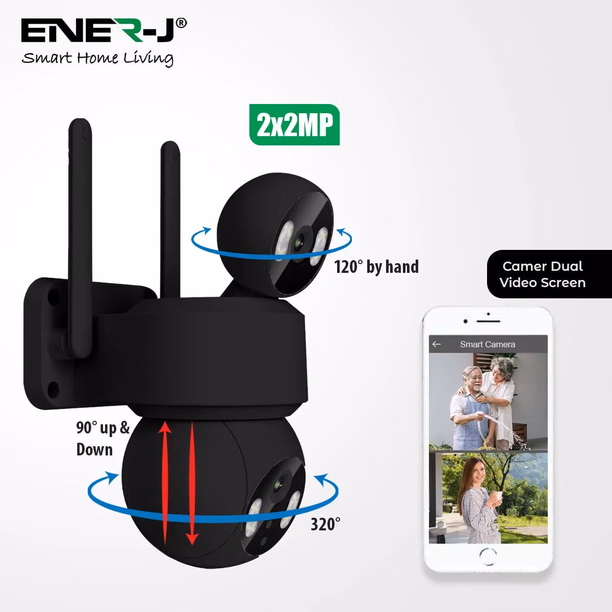 ENER-J Smart Wi-Fi Dual Lens Outdoor Dome IP Camera with Black Housing and IP65 Rating – 6
