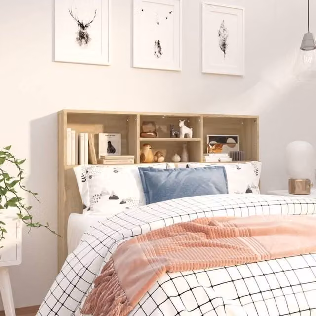 Berkfield Home Sonoma Oak Headboard Cabinet in Brown, W/D/H: 120 x 19 x 103.5 cm