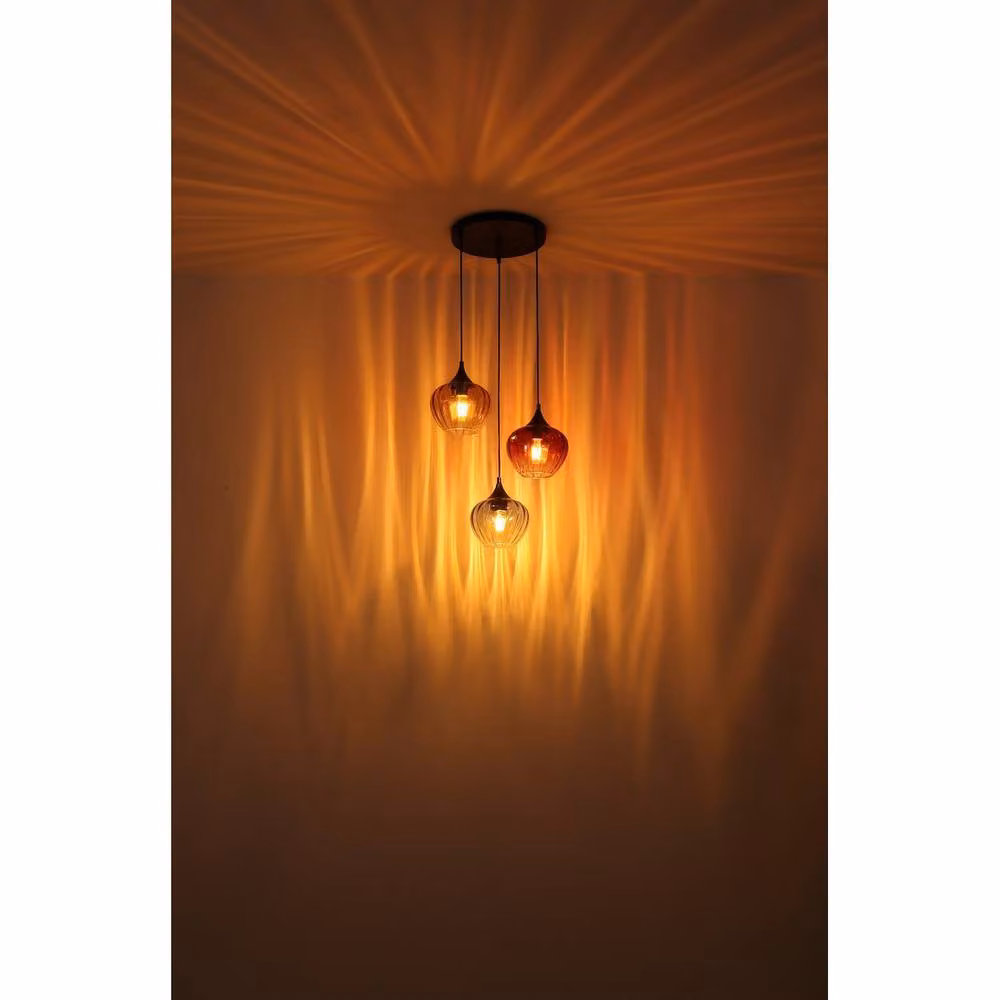 Globo Lighting Netlighting 3-Bulb Pendant Lamp with Multicolour Glass Shades, H 150 cm x W 45 cm – 3