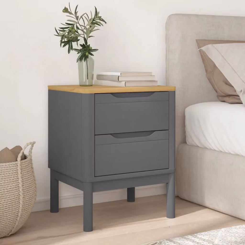 Berkfield Home Floro Grey Bedside Cabinet in Solid Pine Wood, W/D/H: 45 x 39 x 57 cm – 2