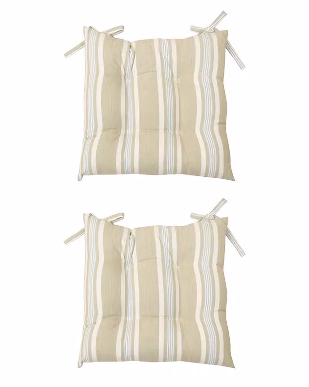 Dibor Set of 2 Traditional Striped Outdoor Chair Seat Pads in Blue, Beige and White, W/D/H: 40 x 40 x 40 cm – 2