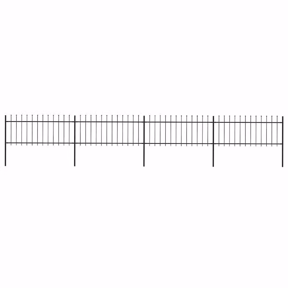 Berkfield Home Elegant Garden Fence with Spear Top, Powder-Coated Steel, Black, W: 6.8 m, H: 0.8 m